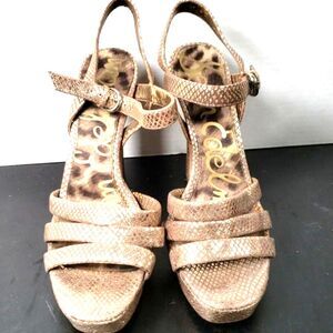 Sam Edelman "Taryn" Gold Leather Platform High Heel Sandals - Size 8M
